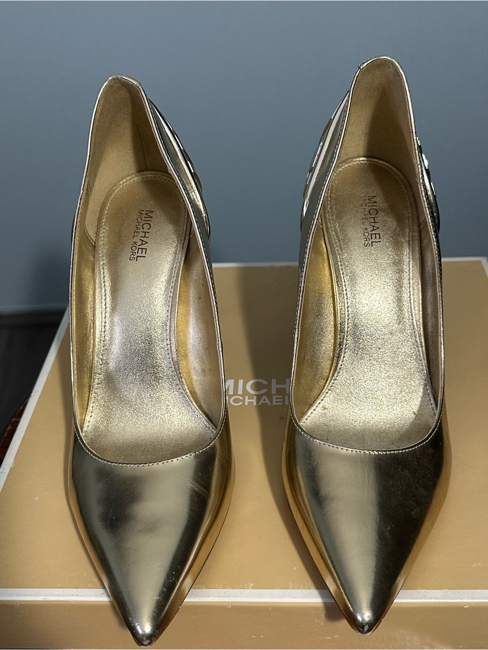 Michael Kors Gold Metallic Pointed Toe Stiletto Pumps